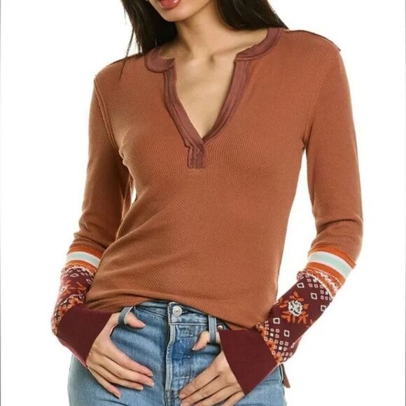 NWT Free People Mikah Layering Cuff Long Sleeve Thermal Autumn Combo - Picture 7 of 9